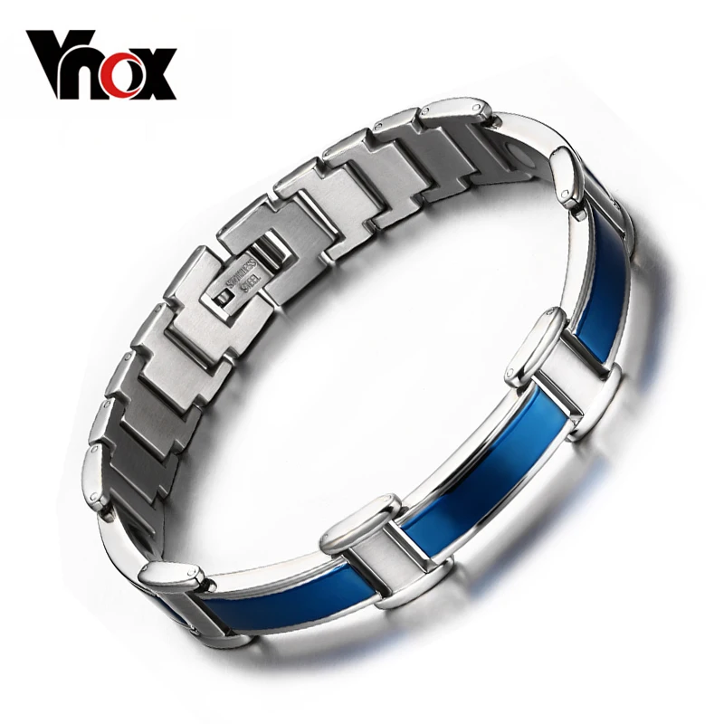 

Vnox Men's Healthy Care Bracelet Bangle Magnetic Germanium Trendy Blue Men Stainless Steel Power Bracelets Jewelry 8.26"