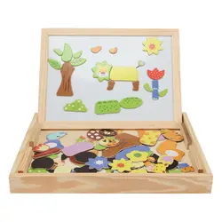 Деревянный магнитный паззл дети головоломки доска для рисования развивающие игрушки