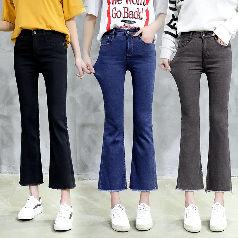 

Blue Black Gray Ripped Jeans Woman High Waist Flare Jeans For Women 2019 Casual Plus Size Denim Mom Jeans Boot Cut Pants