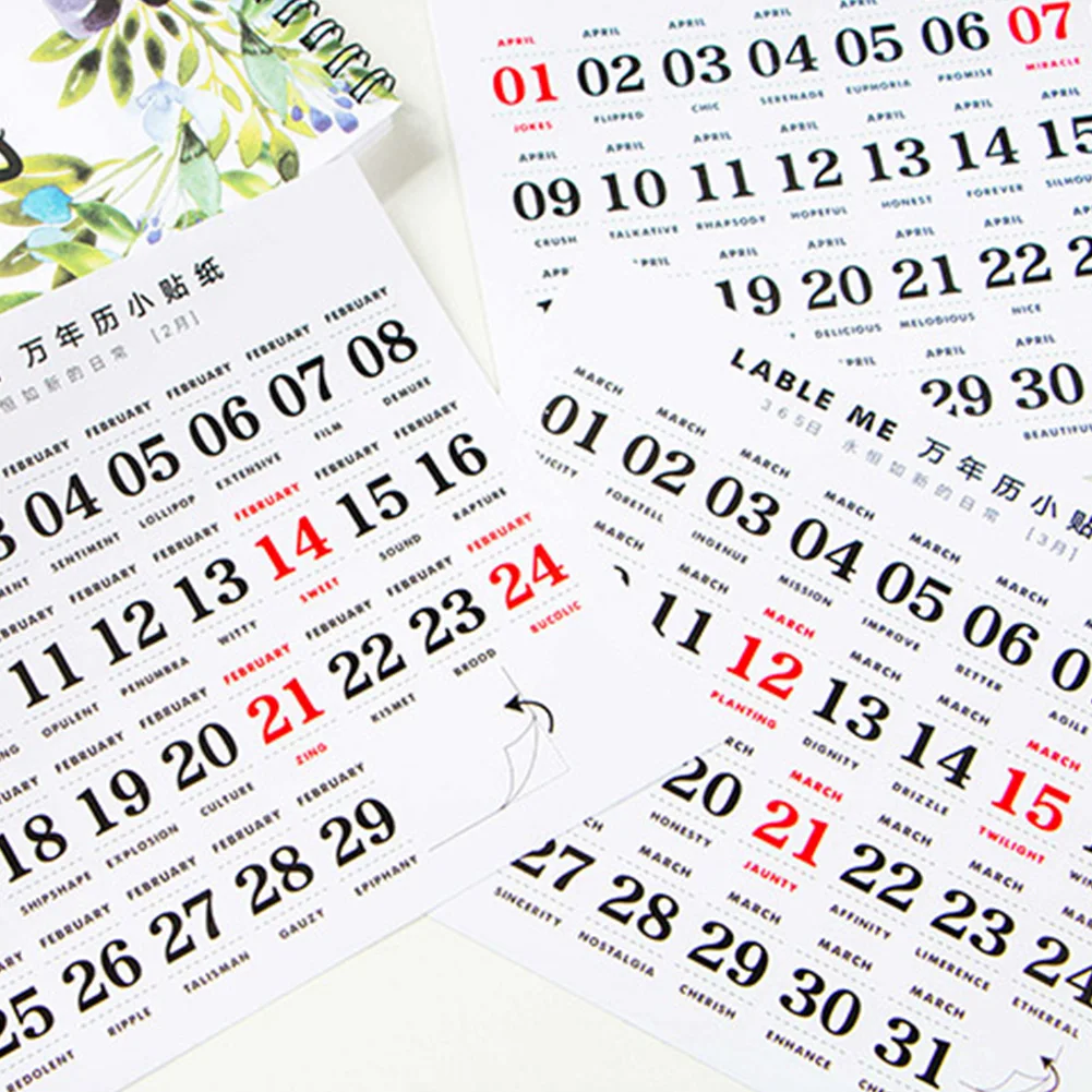 

12 Sheets Perpetual Calendar Labels Paper Self Adhesive Home Dates Small Sticker For Notebook Journal Decorations Memo Reminder