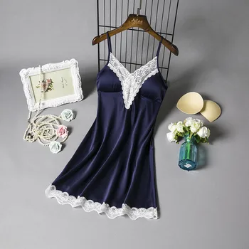 

Fashion Nightdress Silk Robe Sexy Women's Nightgown V-neck Sleepwear Lace Night Dress Lingerie For Female Homewear