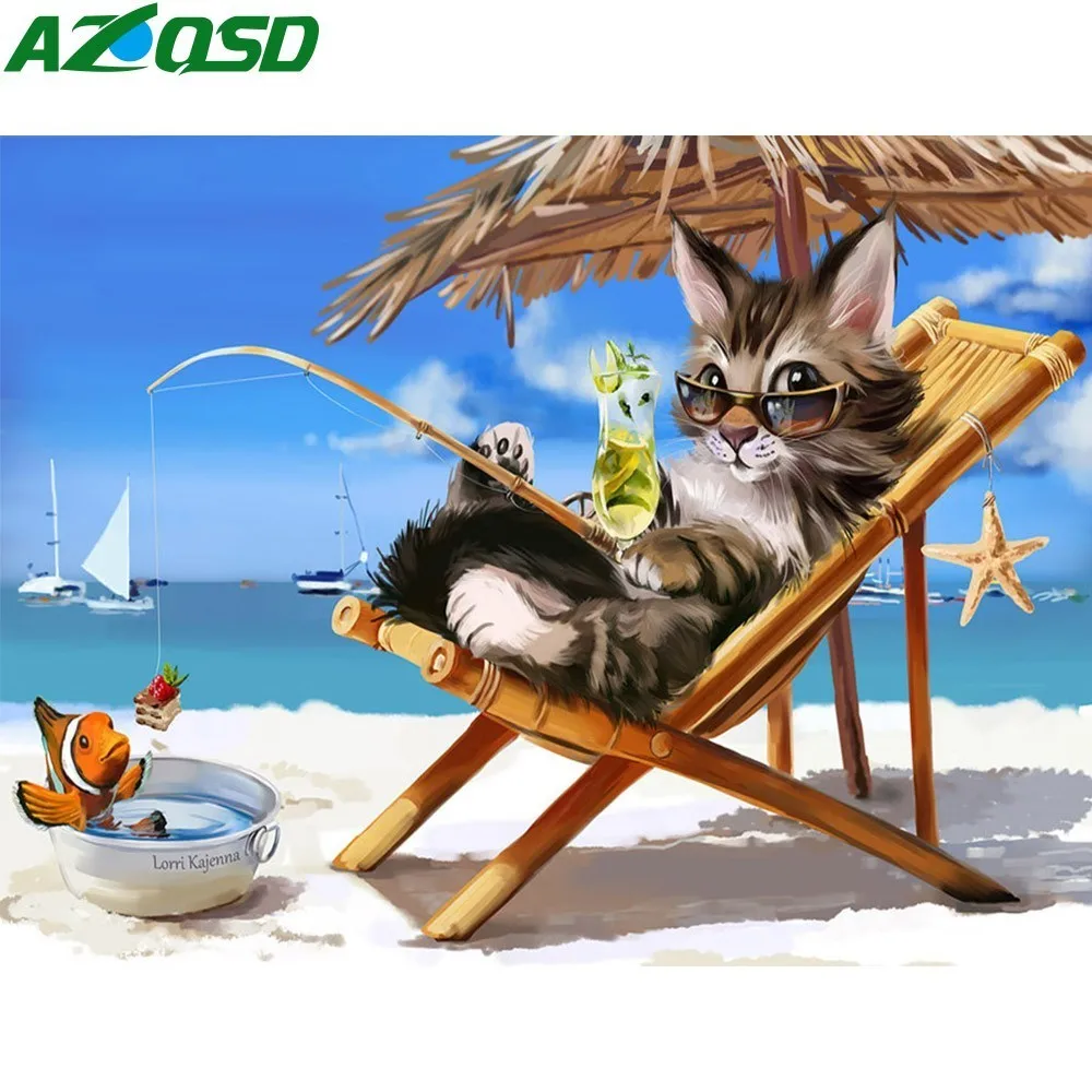 Aliexpresscom  buy azqsd diamond embroidery fishing cat diy full