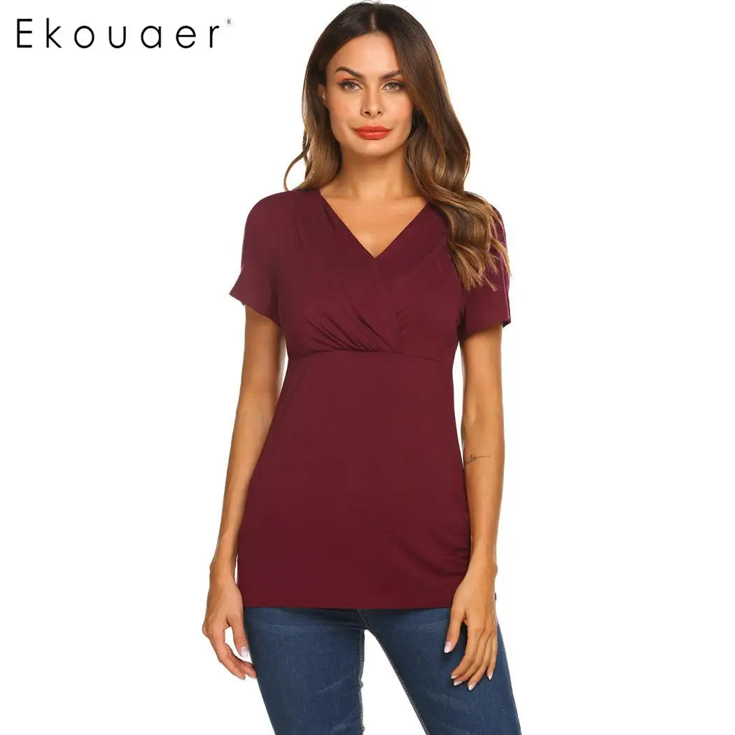 Ekouaer Women Homewear Clothes Maternity Nightwear Tops Casual V Neck