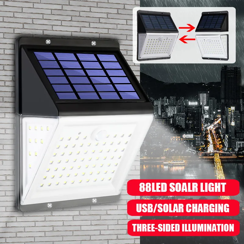 

New 88 LED Solar Light Split Split 4-in-1 function Solar/USB Powered Lamp PIR Motion Sensor Waterproof Wall for Garden Yard Path