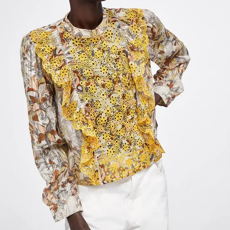 

Women Embroidered Shirts Blouse 2019 Spring New Fashion Style Floral Chiffon Shirt Modern Lady's Chic Tops Female Blusa