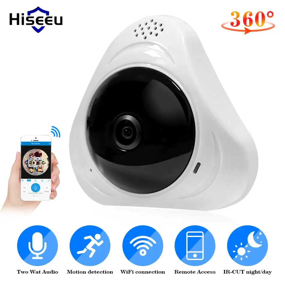 

Hiseeu WiFi FishEye IP Camera 960P 3MP 1.3MP 3D VR Panoramic 360 Degree Full View Mini CCTV Wireless Camera Home Security Camera