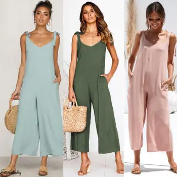 

New Women Clubwear Summer V Neck Playsuit Loose Party Jumpsuit Romper Trousers