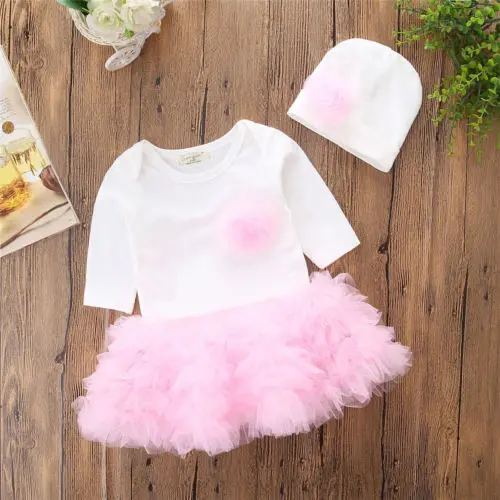  Cotton Newborn Baby Girls Tops Romper Lace Tutu Skirt Outfits Set Clothes