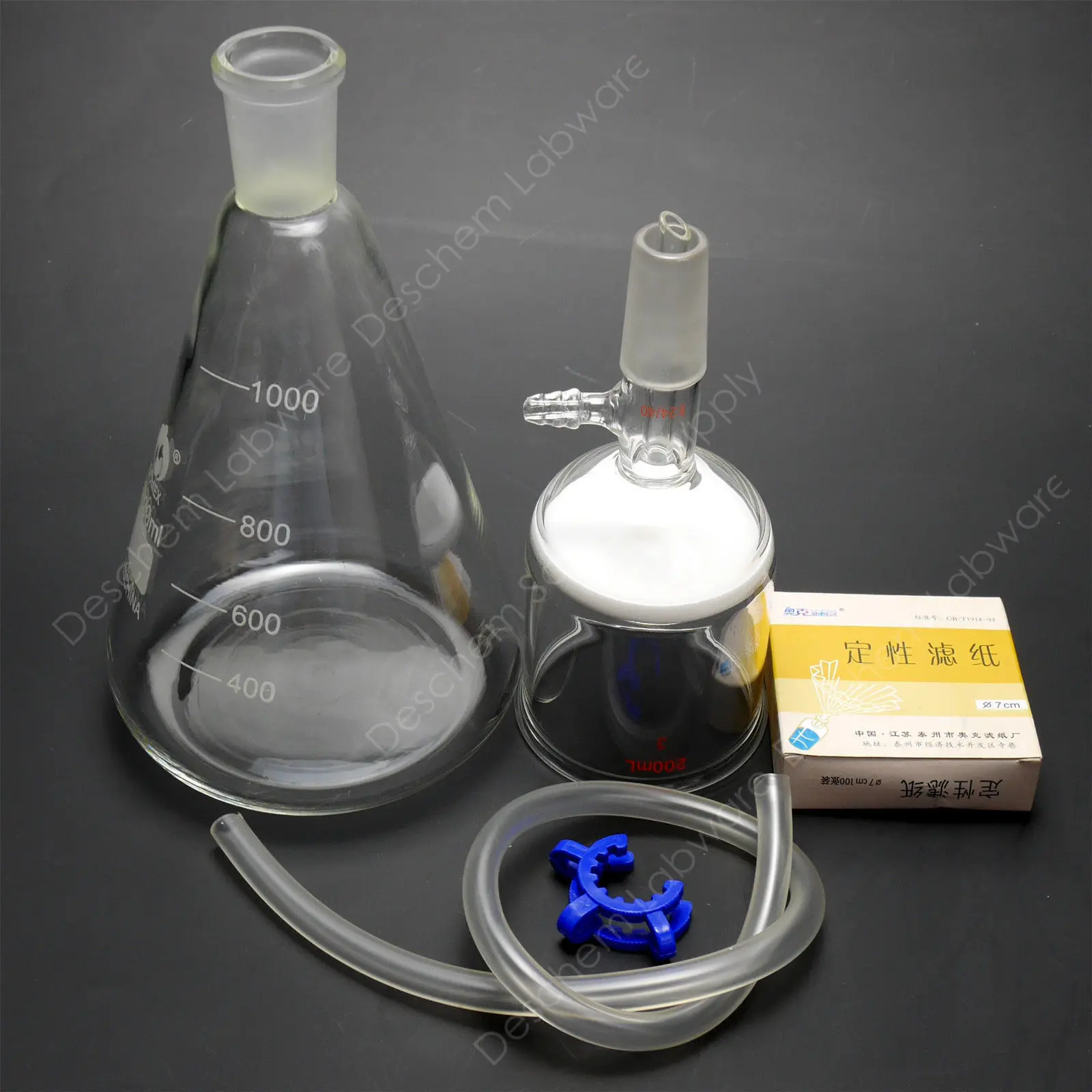 Filter Paper 1000ml Suction Filtration Kit 200ml Buchner Funnel 1L Flask W/ 70mm Filter Pape