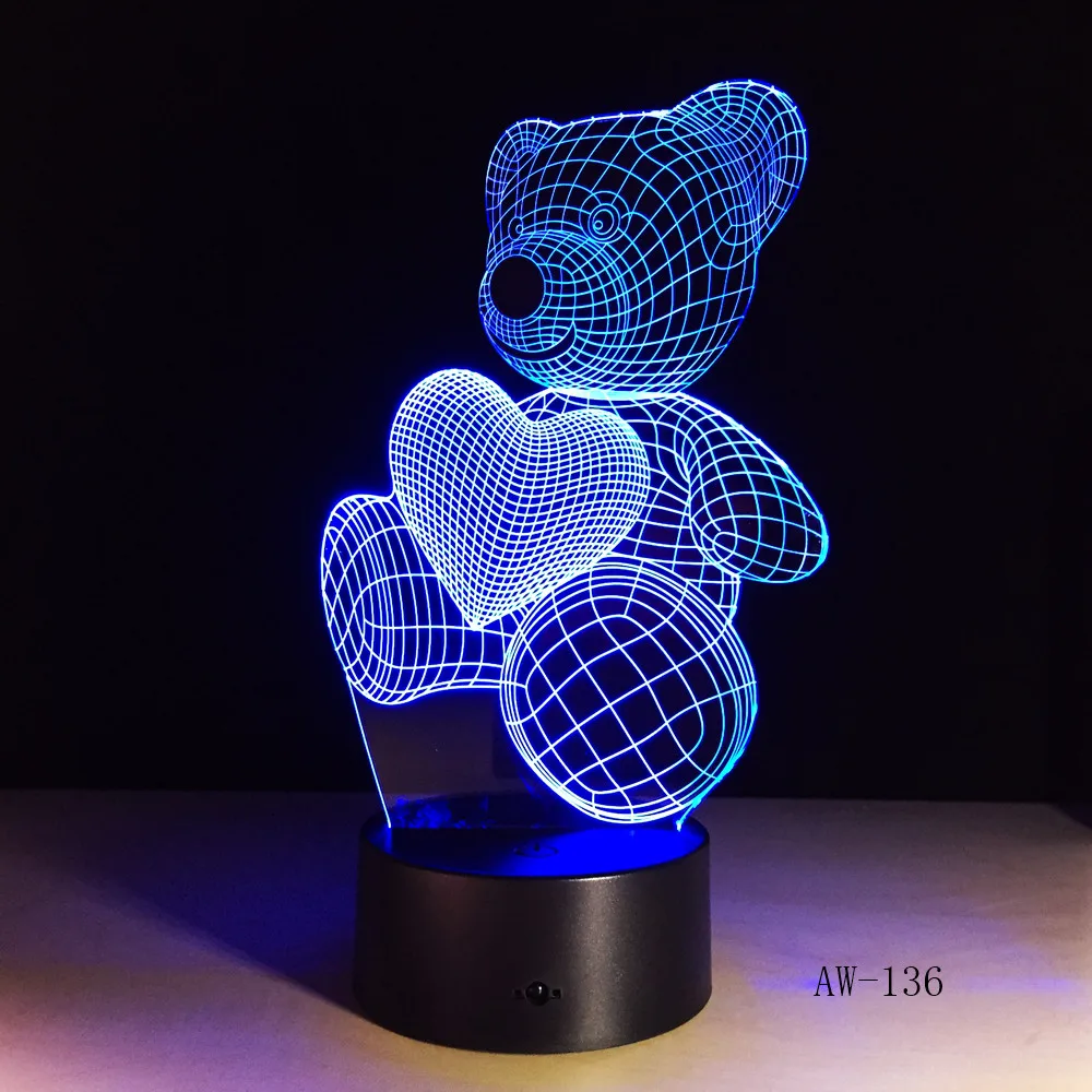 Милый детский подарок USB маленький милый медведь сердце 3D LED RGB ночник атмосфера