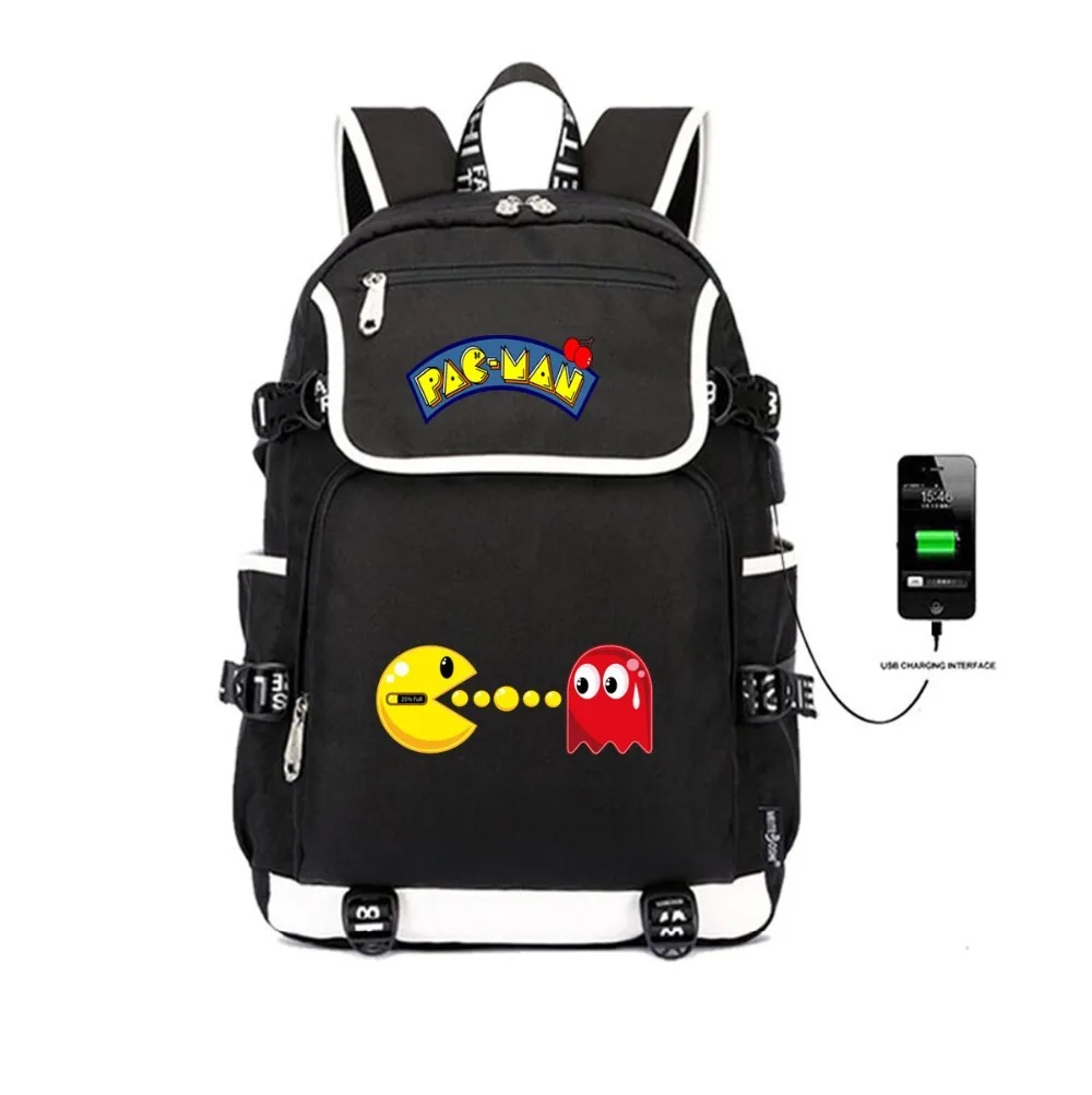 

Game Pac-Man backpack women men Shoulder Laptop Travel Bag USB Charge student book Backpack package