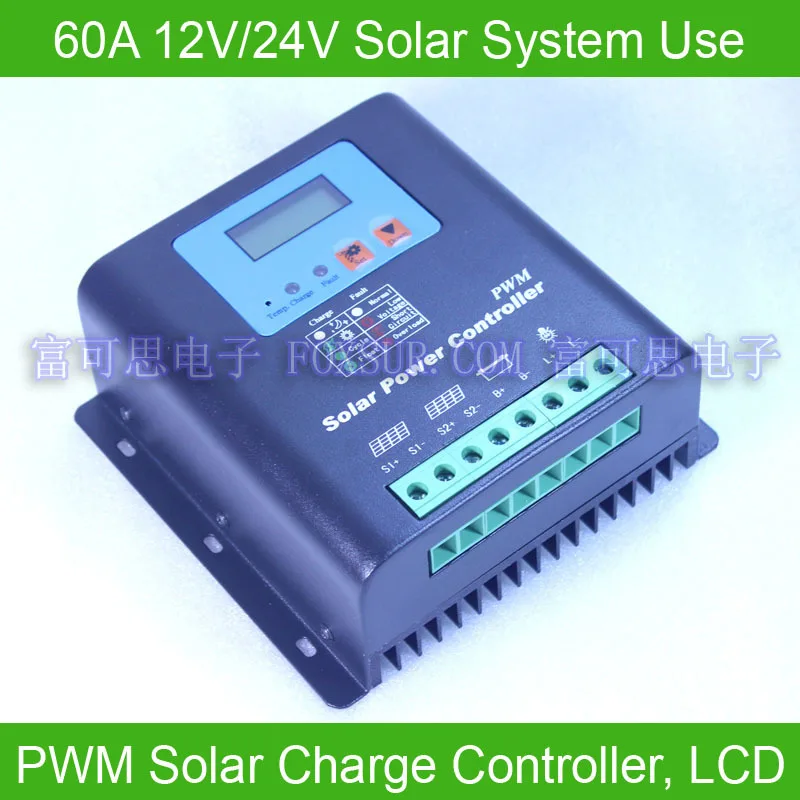 

60a 12v-24v Pwm Solar Charge Controller, With Lcd Display Battery Voltage And Capacity, Hiquality Display Charging For Off Grid