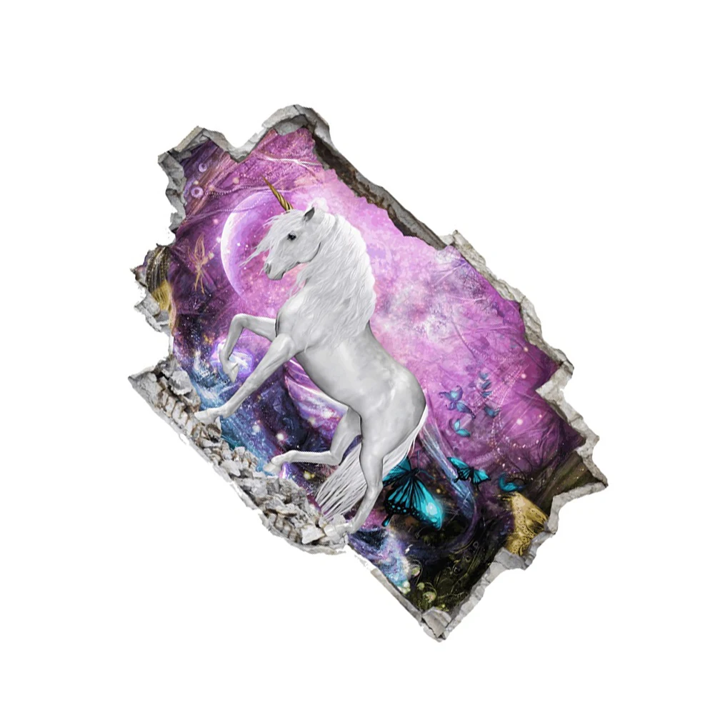 3D Unicorn Wall Stickers Wall Decorative Removable 46*74cm DIY 3D LOOK Unicorn Wall Decals Dreamy Galaxy Kids room Decoration