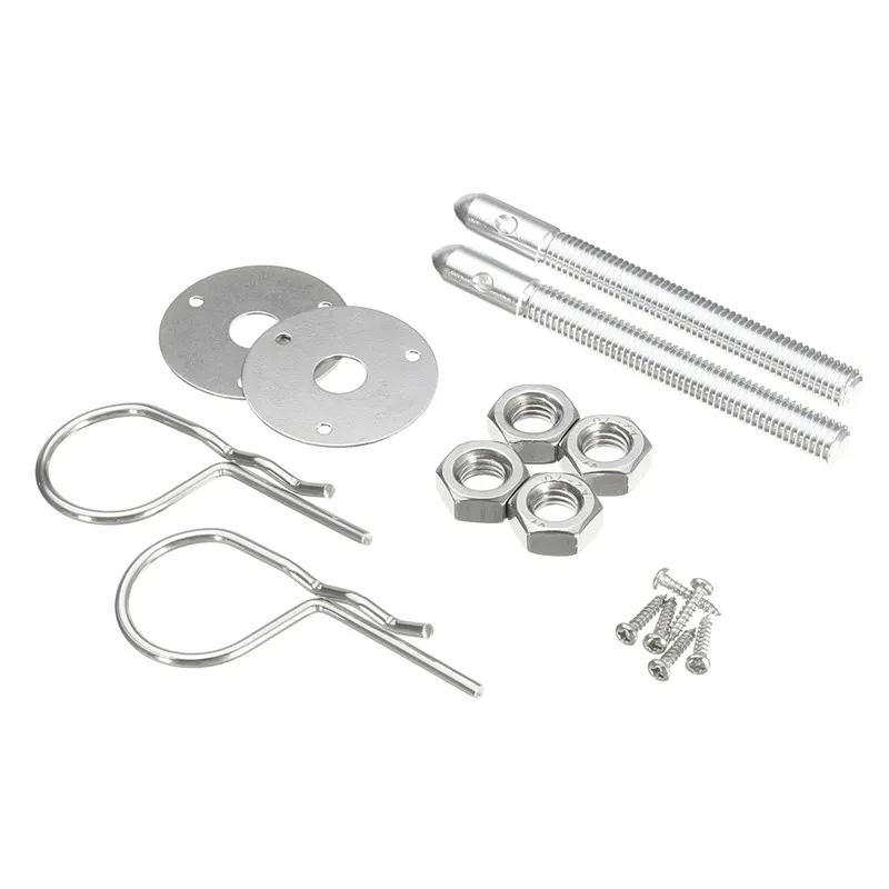 

Set of Car Auto Chrome Hair Locking Pin Style Hood Pin Latch Set Lanyard Studs