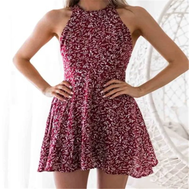 

Summer Hot Women Mini Boho Floral Dress Clothes Beach Cocktail Sleeveless Party Backless Dresses Ladies Print Sundress Clothings