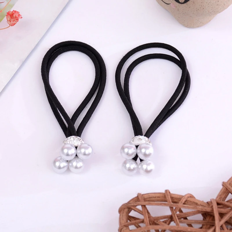 1PC/3PCS Unique Navy Blue Korean Pink Pearl Adjustable Blue Black Elastic Hair Rope Valentines Gift