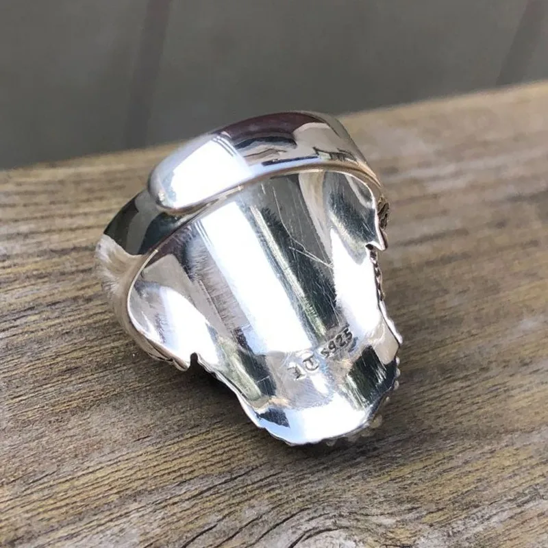 Online ZABRA Luxus Schädel Ring 925 Silber Einstellbare Größe 6 13 Bart Ringe Für Männer Gothic Vintage Punk Rock Biker mann Geschenk Schmuck