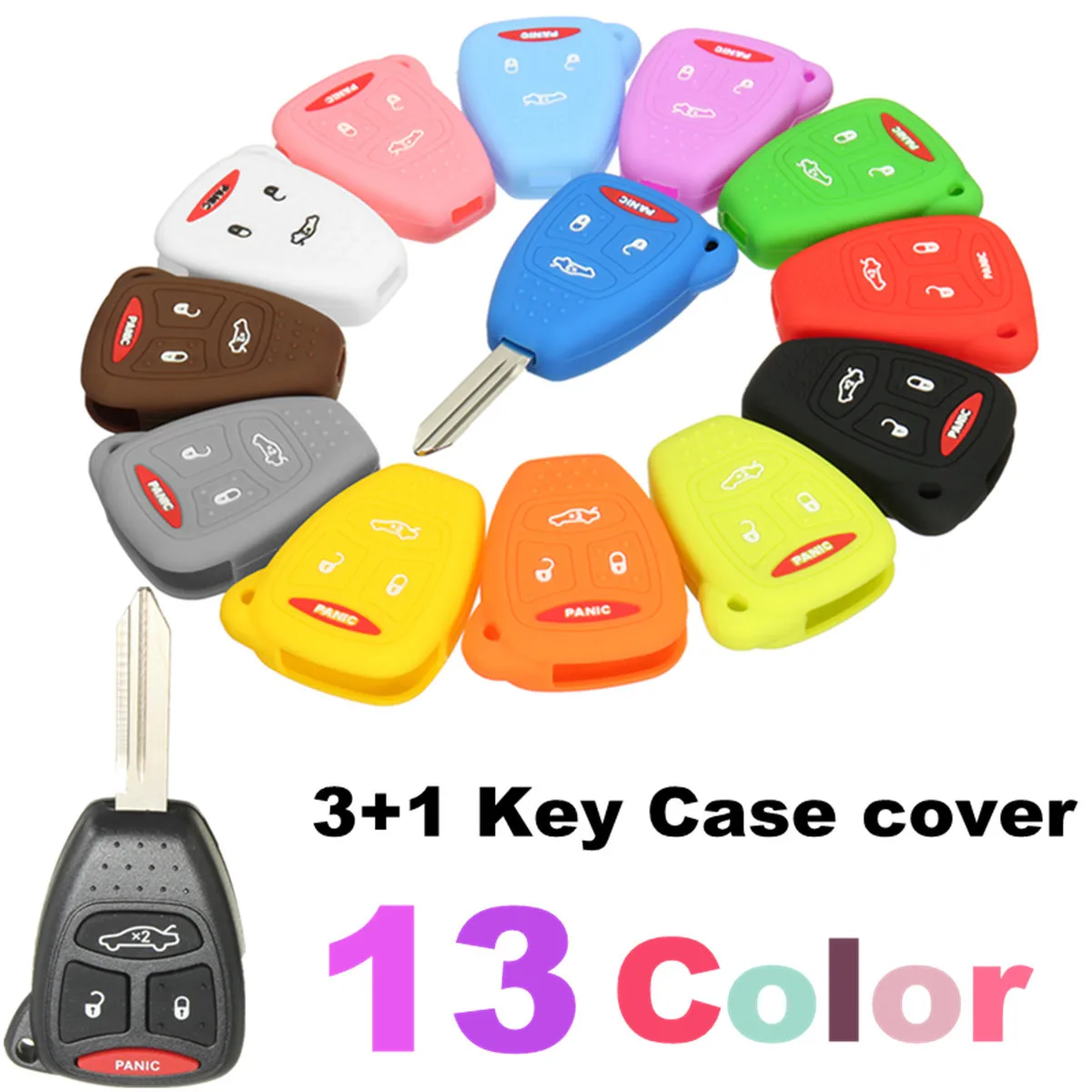 

Silicone 4 Button Remote Key Case Fob Protect Cover For Jeep for Dodge for Chrysler 13 Colors