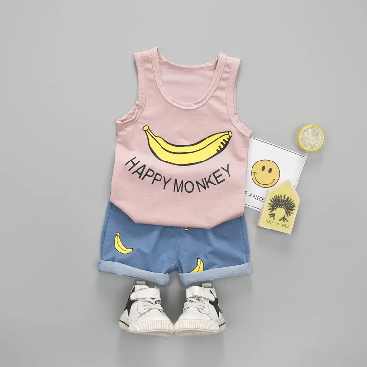 Fashion Children Baby Boys Girls Summer Cotton Clothes Cartoon Vest Printing Shorts 2pcs/Sets Toddler Clothing Kids Tracksuits