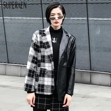 SuperAen модная шерстяная клетчатая Женская куртка осень и зима новая свободная кожаная прошитая куртка с длинными рукавами женская