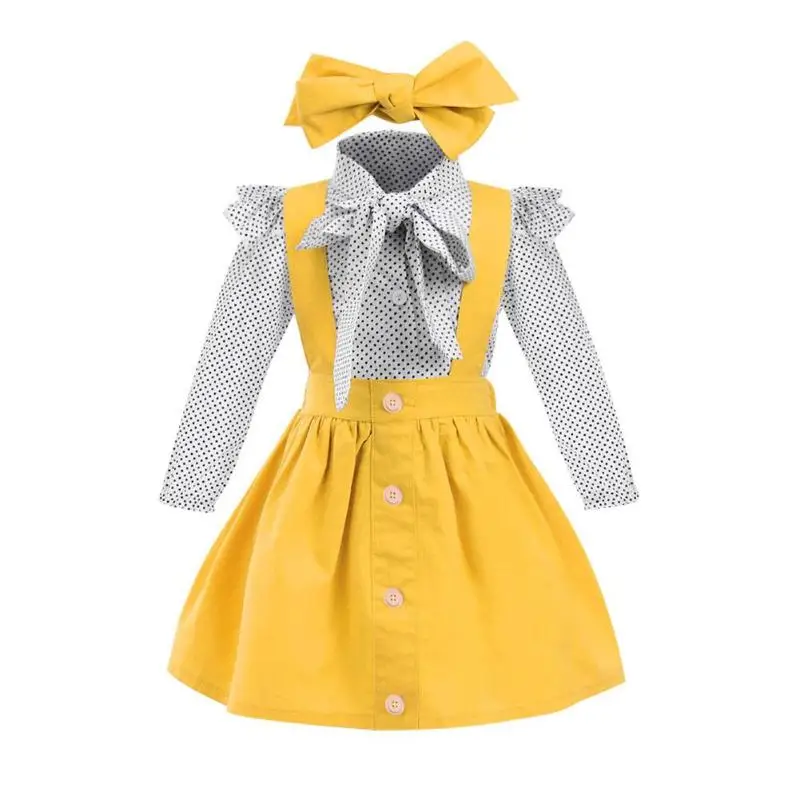 Обувь для девочек милый горошек футболка с бантом платье рюшами 3 шт. детские топы длинными рукавами ремень юбка головная повязка комплект