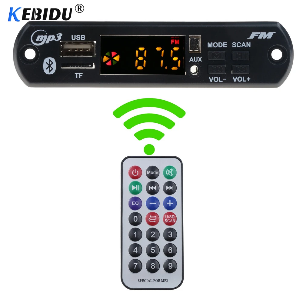 kebidu Bluetooth MP3 Decoder Board 5V 12V Audio Module for Car Remote Music Speaker Car Vehicles MP3 USB FM TF Radio Board sandisk mp3 player