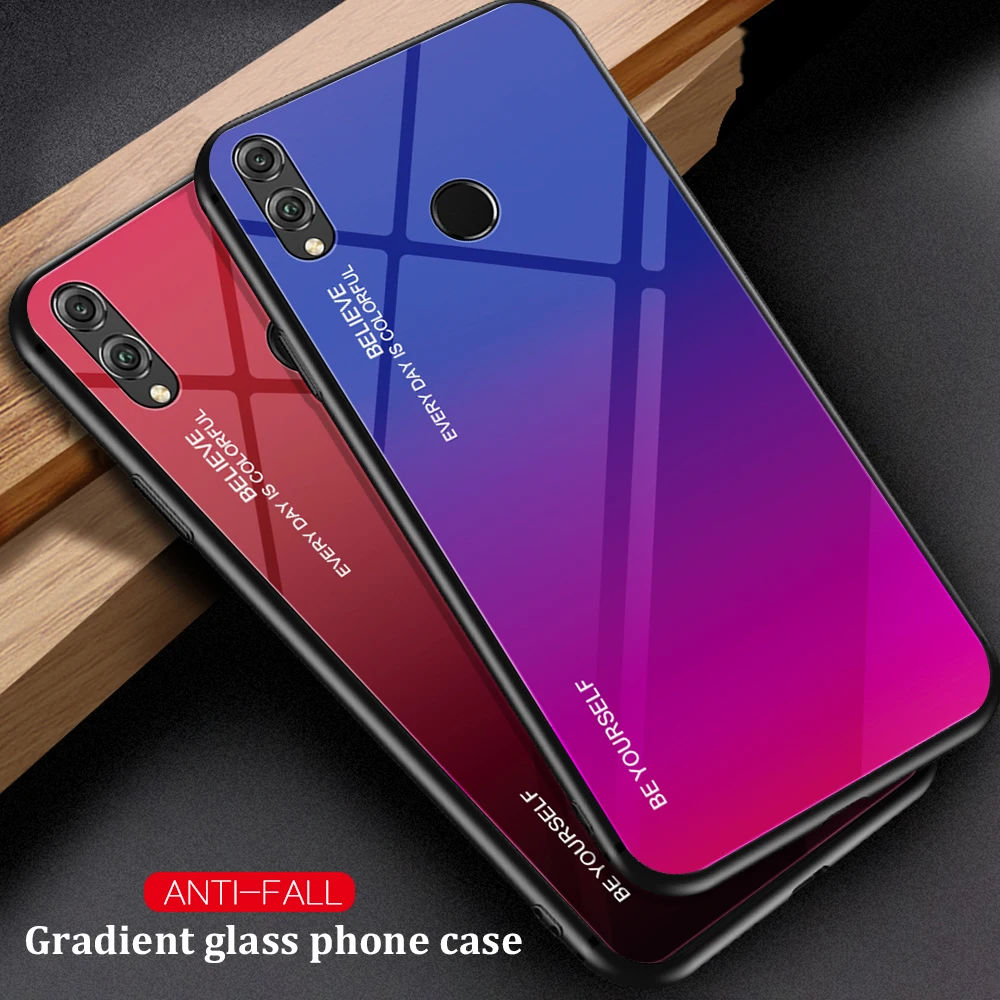 

Gradient Tempered Glass Case For Huawei Honor 10i 20i 8X View 20 V20 Mate 20 P20 Lite Pro P30 P Smart Plus Y6 Prime 2019 Cover