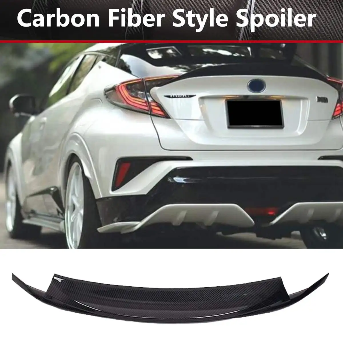 

ABS Plastic Carbon Fiber Look Rear Trunk Wing Tail Spoiler Trim For Toyota C-HR CHR 2016 2017 2018