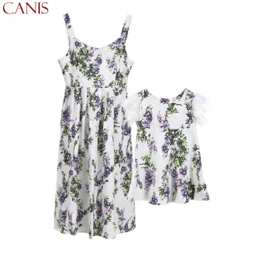 

Mother and Daughter Floral Dress Matching Women Kid Girls Casual Family Clothes