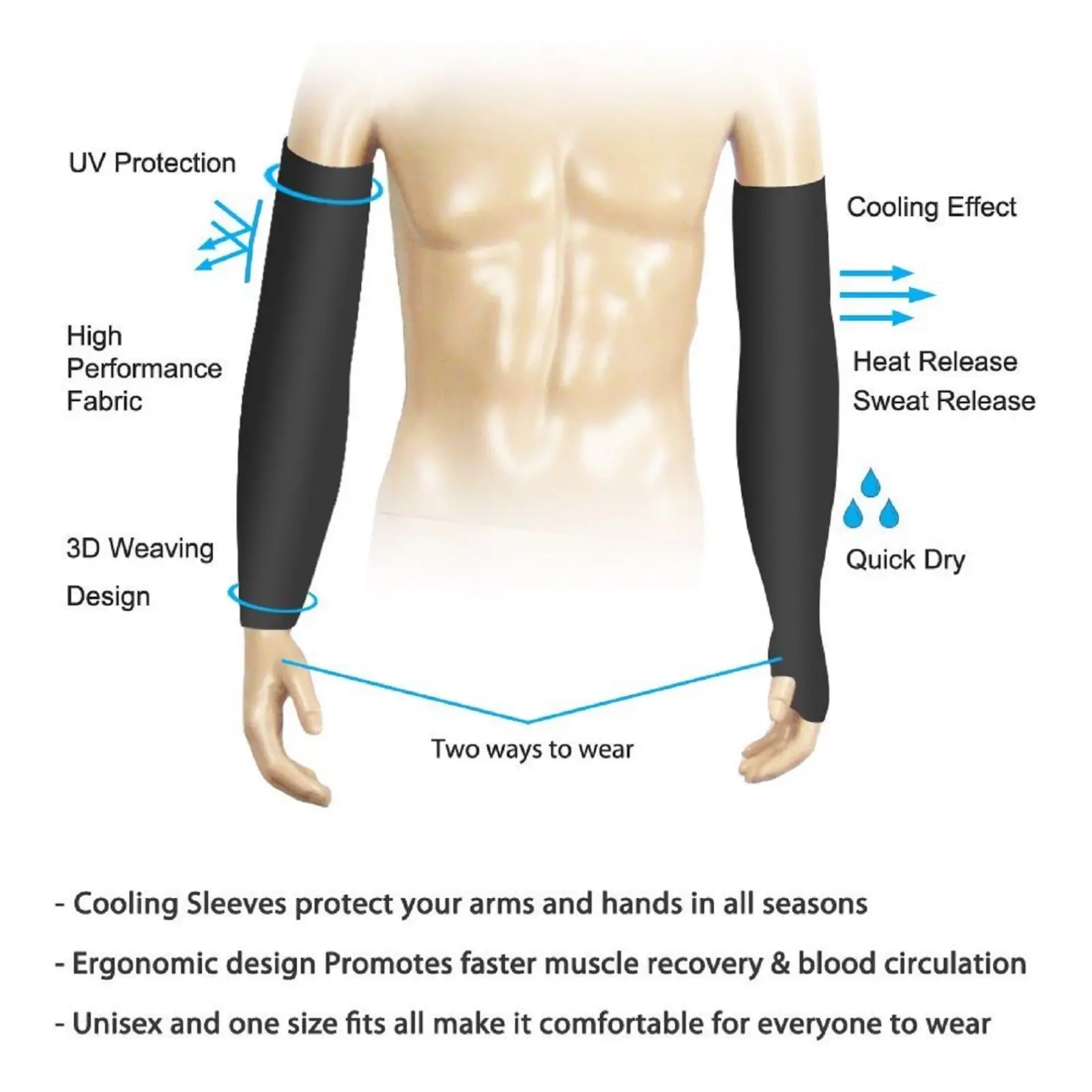 Sun Protection Arm Sleeves Arm Sleeves Cooling Arm Sleeves 1 Pair UV Protection Arm Sleeves Warmers Safety Sleeve Nylon Sun Sleeves Long Arm Cover Cooling Warmer For Running Golf Cycling