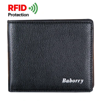 

New Fashion Men's Wallet PU Short Small Lychee Pattern Wallets Bifold Card Holder With Coin Pocket Male RFID Wallet Solid Color