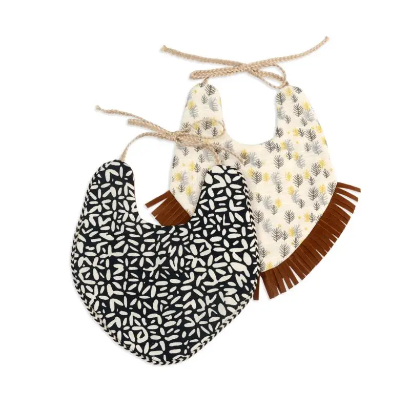 

Baby Bibs Waterproof Cotton and Linen two-layer Stripe Tassel Bib Saliva Towel Infant Toddler Bandana Bibs Burp Cloth