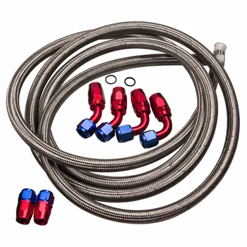 

AN10 Fitting Stainless Steel Nylon Braided Oil Fuel Hose Line 12FT Kit Silver