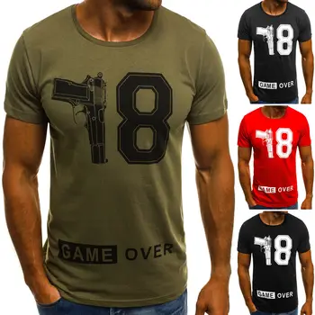

Hirigin Fashion Mens T Shirt Game Over Printed Men Streetwear Short Sleeve Summer Slim Top Clothes Basic Tee Outfits For Men New