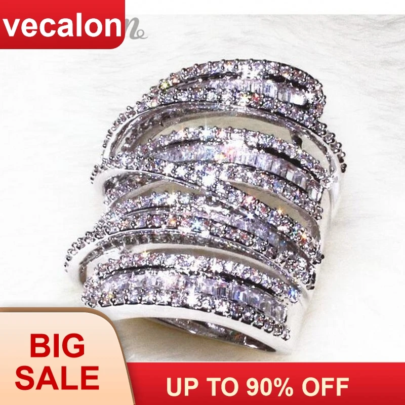 Anel de Banda de Casamento para Mulher Vecalon Antigo Grande Anel Feminino Masculino Jóias 20ct Aaaaa Zircon cz 925 Prata Esterlina Noivado