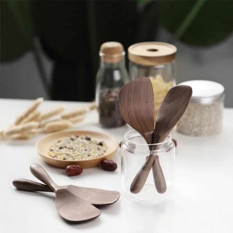 

Tofok Wood Soup Rice Dessert Catering Spoon Cooffee Condiment Scoop Kids Tableware Japanese Style DIY Dining Kitchen Accessories