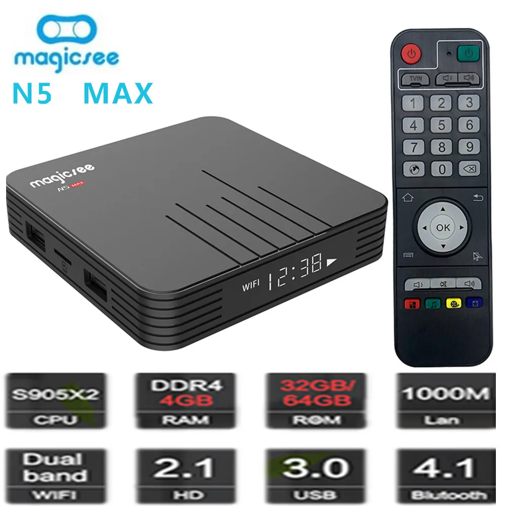 MAGICSEE N5 Max ТВ коробка Android 8 1 Amlogic S905X2 4 ГБ 32 ГБ/64 Встроенная Память 5 ГГц Wi Fi Bluetooth