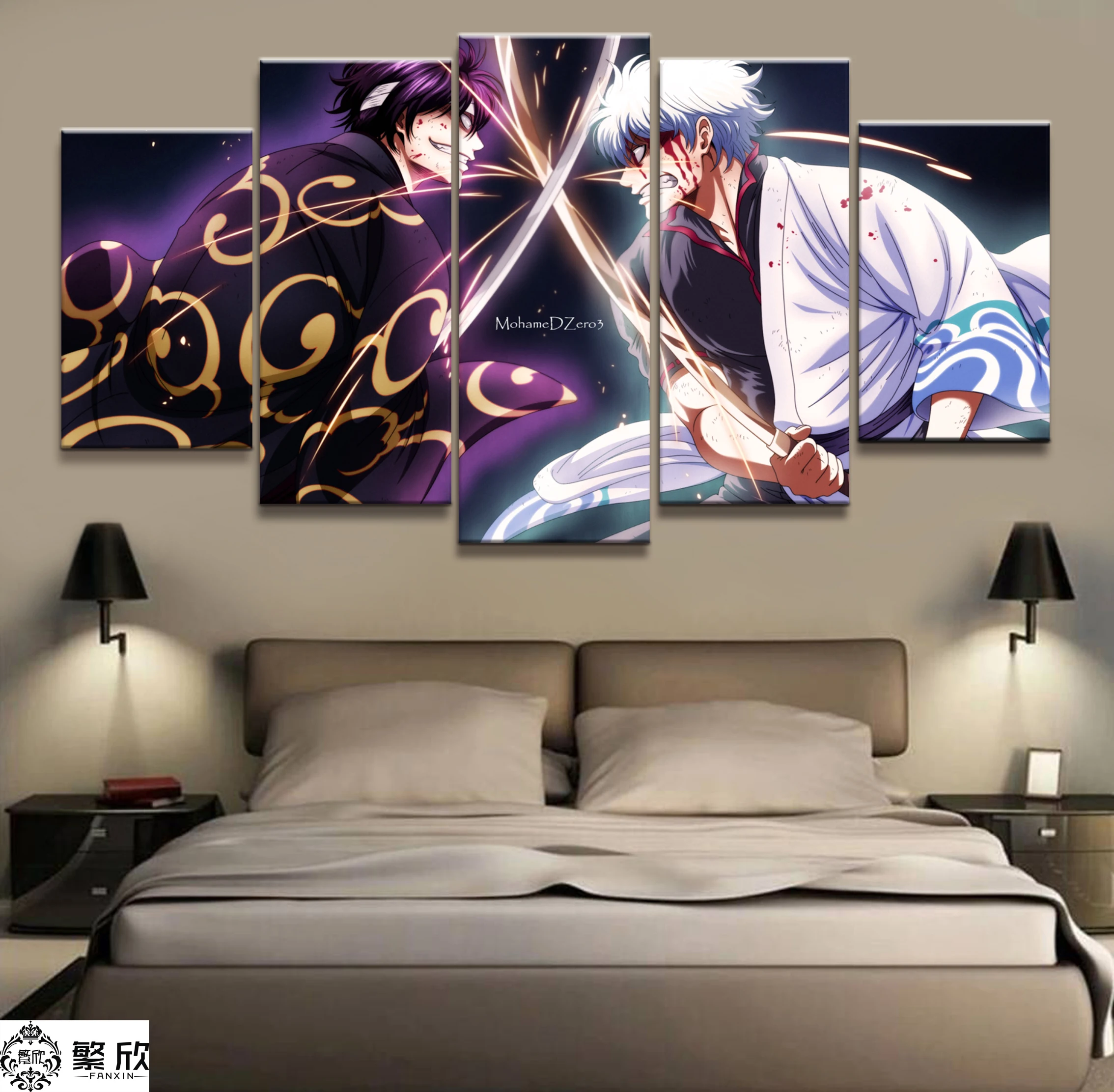

Home Decor Modular Canvas Painting Picture 5 Piece GINTAMA Sakata Gintoki Animation Poster Wall For Home Canvas Wholesale