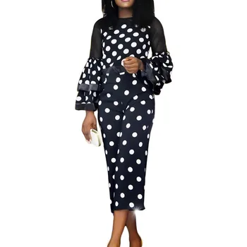 

2019 Summer Mesh Women Polka Dot High Waist Jumpsuit Sexy Flare Sleeve Wide Leg Jumpsuits Female Casual Rompers