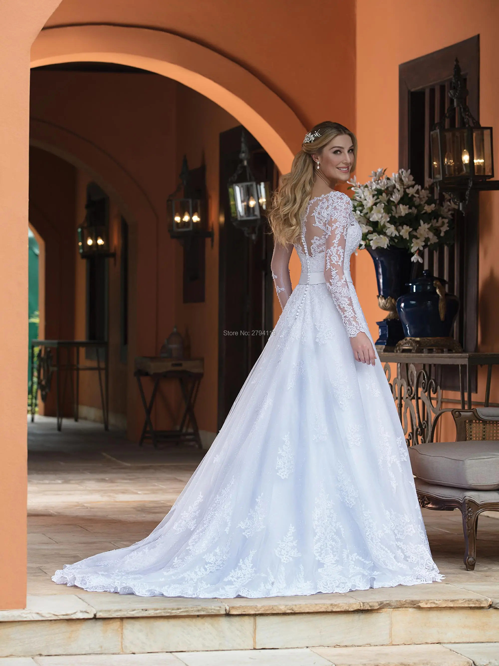 

A-line wedding dress Cap Sleeves vestido de noiva Vintage Sashes wedding Gown Sexy V neck marriage dress zipper back bride dress
