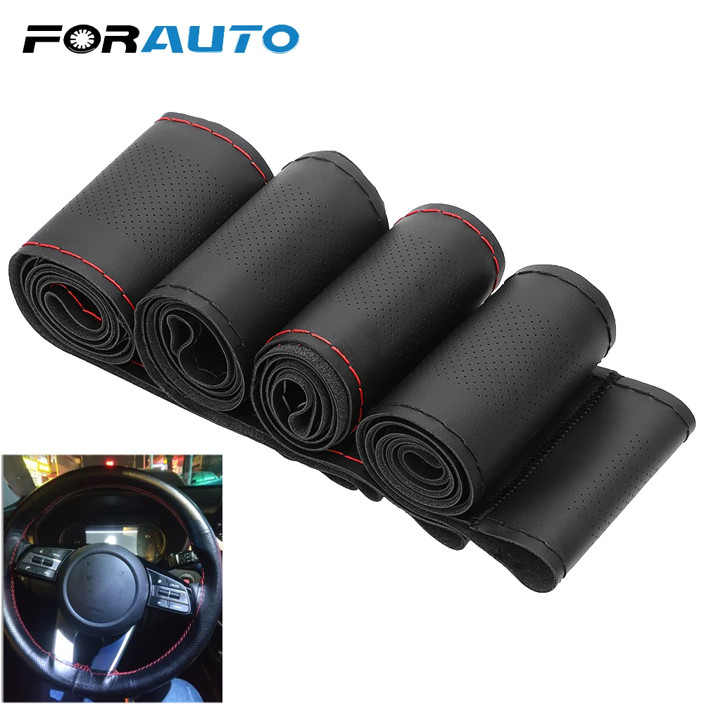 

FORAUTO DIY Steering Wheel Covers Braid on the Steering-wheel of Car Soft Leather Car Covers With Needle and Thread 38cm/40cm