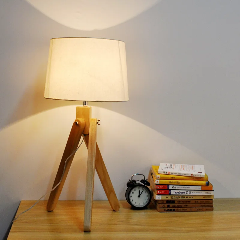 

Fabric Table Lamp Modern White High Grade Eyeshield Wood Desk Lamp For Home Bedroom Living Room Decoration Bedside Lamp