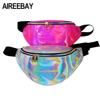 

AIREEBAY Holographic Fanny Pack Female Laser PU Leather Women Waist Packs Fashion Colorful Women's Hologram Waist bag