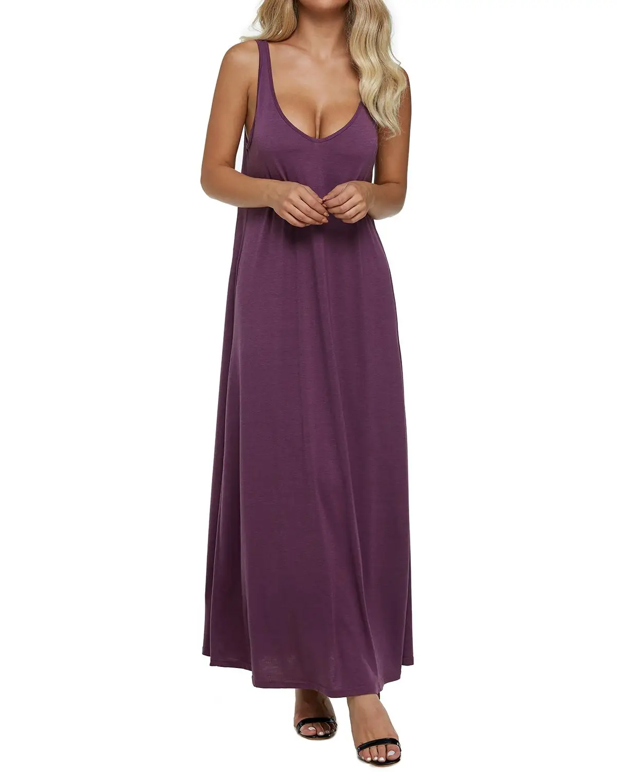 

Women Dress 2019 Summer Sexy V Neck Backless Solid Sleeveless Long Maxi Tank Dresses Vintage Casual Loose Vestidos Plus Size 2xl