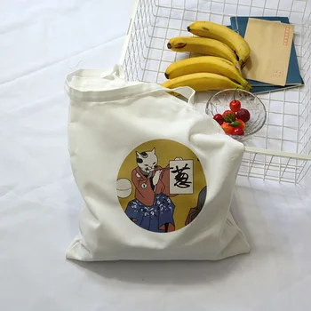 Women's Canvas Bag Cartoon Cat Cloth Shopping Bags Female Large Capacity Shoulder Tote Bag Eco Reusable Shopper Ladies Handbags 3