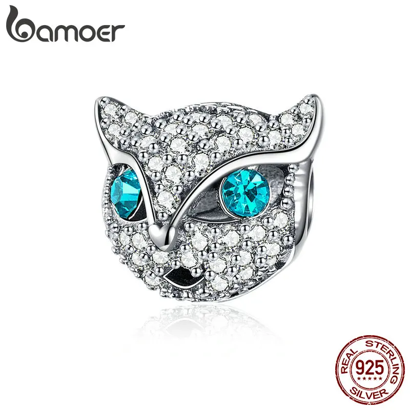 Браслет BAMOER SCC1131 из серебра 925 пробы в форме котенка кота лисы с прозрачными фианитами|Бусины| |