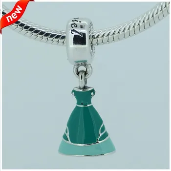 

CKK 925 Sterling Silver Jewelry Ariel Dress Silver Dangle With Green Enamel Charms Beads Fits Bracelets For Jewelry Making