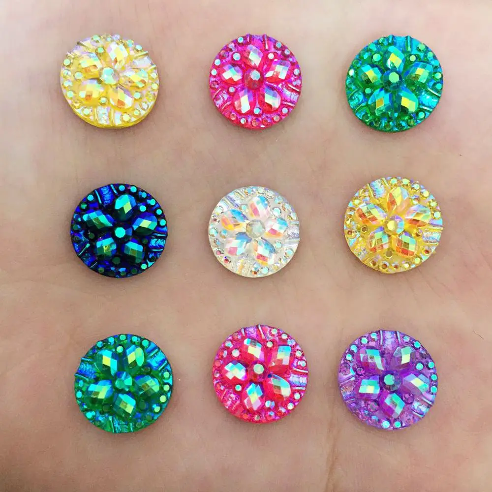 

DIY 200PCS 12mm Random mixing AB Resin Round Flower Rhinestone Flatback Scrapbooking for Phone DIY Craft K14A*5