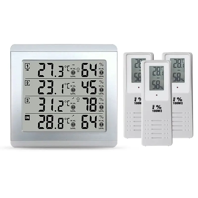 

Weather Station Thermometer C/F Value Display Alarm Temperature Meter Station Tester With 3 Outdoor Indoor Wireless Senor