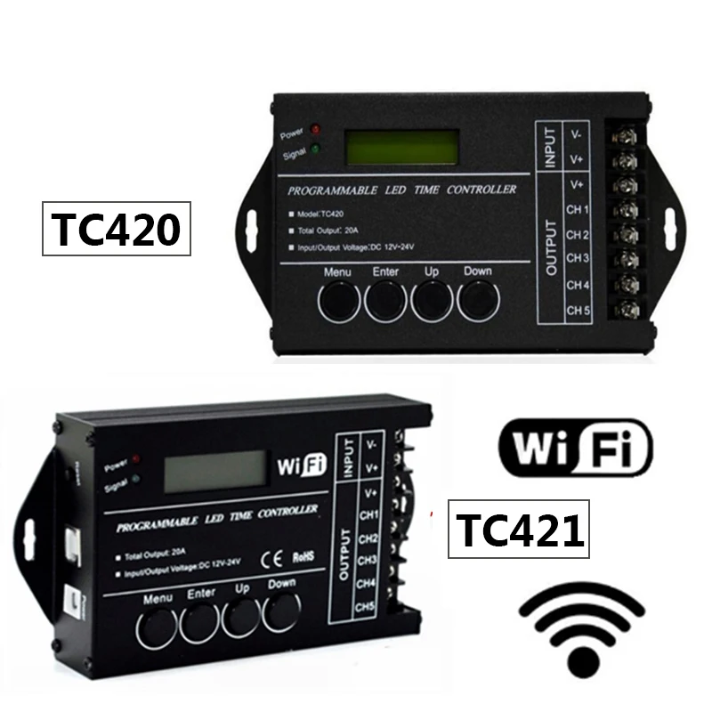 

DC12 DC24V TC420/TC421 WiFi time programmable led controller dimmer RGB aquarium lighting timer input 5 channels for led strip